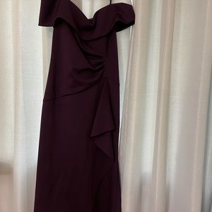 Xscape Ruffle of the shoulder gown